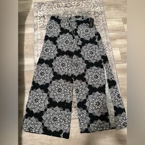 Catalina Black & White Wide Leg Pants with Medallion Print